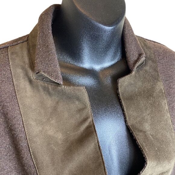 Eileen fisher brown merino wool lamb leather blazer jacket xs western - Picture 2 of 6